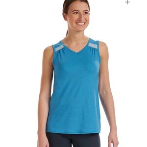 Noble Equestrian Women's Erin Mandarin Sleeveless Top, Grecian Blue/Airy Blue